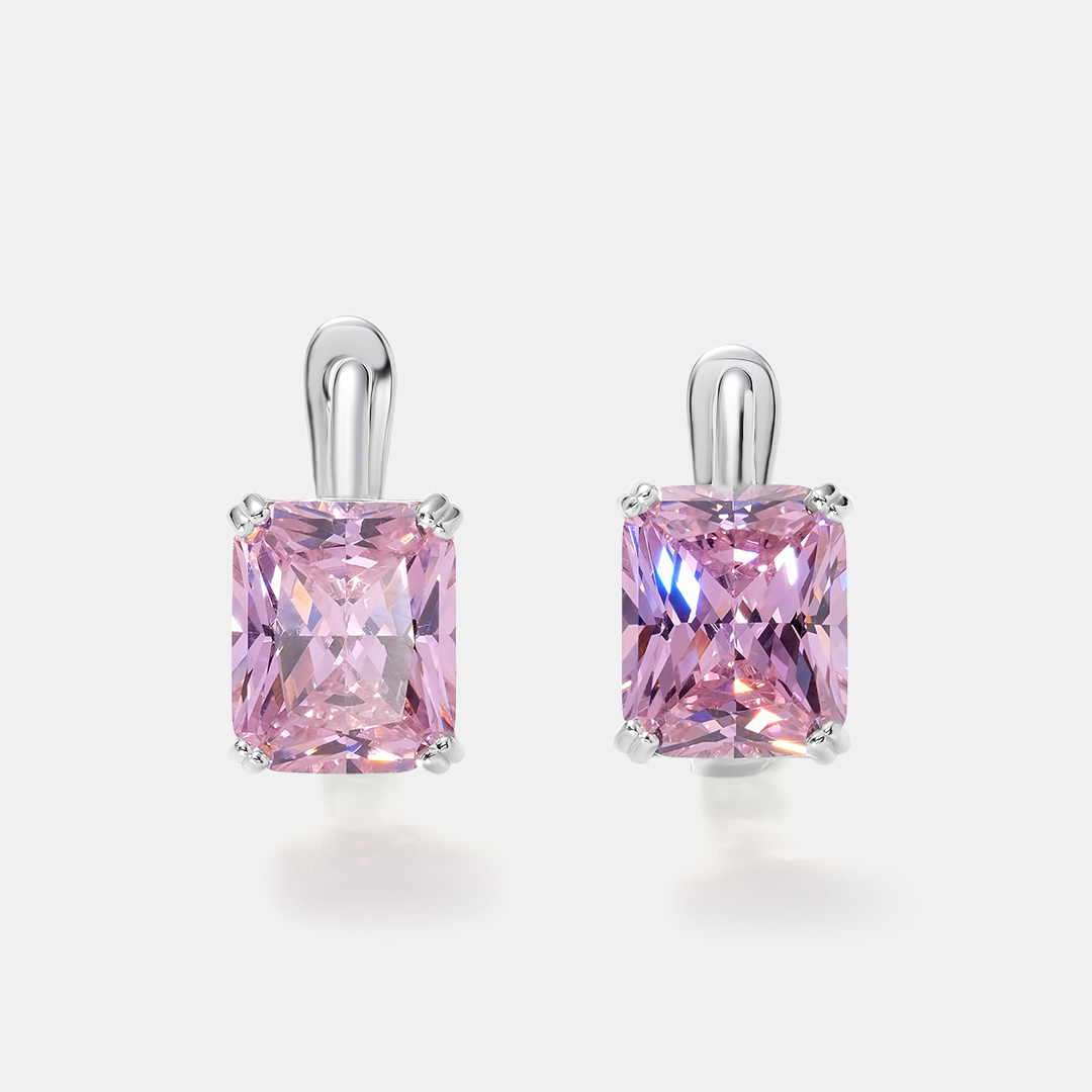 Серебряные серьги 925 пробы; вставки 2 Куб. Цирконий розовый. 8ct;