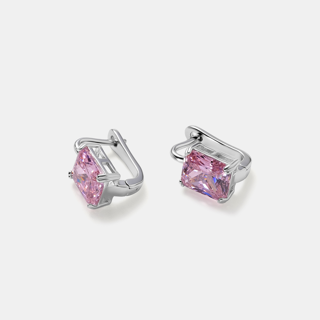 Серебряные серьги 925 пробы; вставки 2 Куб. Цирконий розовый. 8ct;