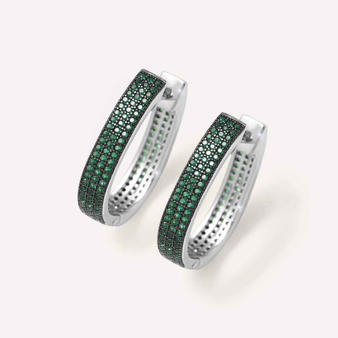 Серебряные серьги с зеленым кубическим цирконием