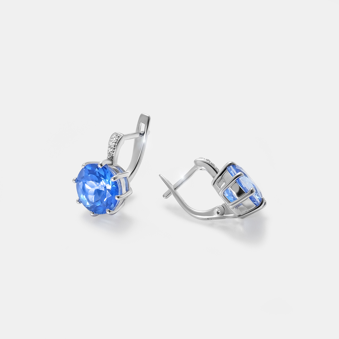 Серебряные серьги 925 пробы; вставки 2 Топаз 9ct; 8 Куб. Цирконий бесцв. 0,1ct;