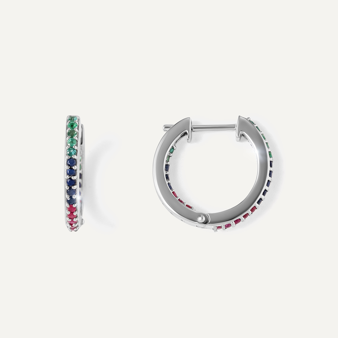 Серебряные серьги с изумрудами, сапфирами и рубинами