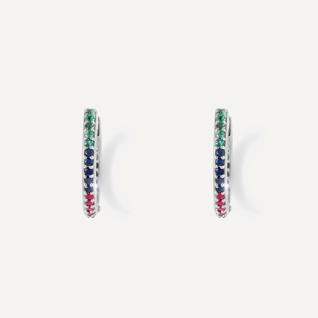 Серебряные серьги с изумрудами, сапфирами и рубинами