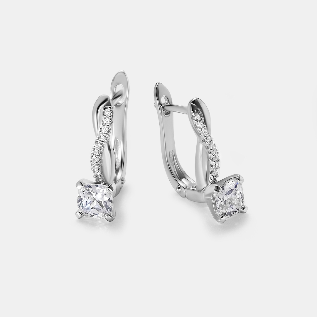 Серебряные серьги 925 пробы; вставки 20 Куб. Цирконий бесцв. 1,72ct;