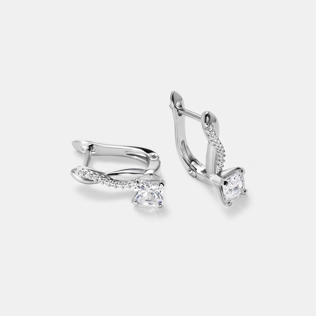Серебряные серьги 925 пробы; вставки 20 Куб. Цирконий бесцв. 1,72ct;