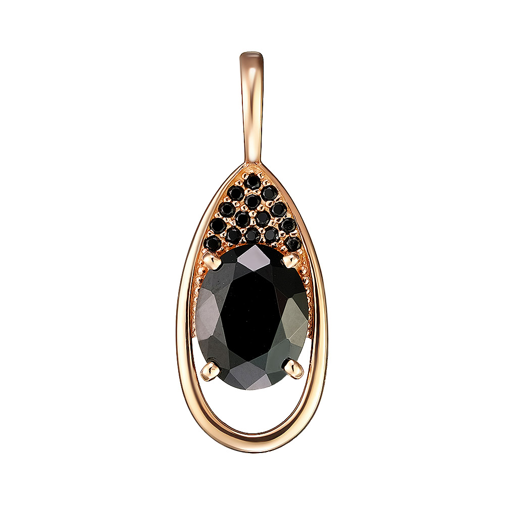 Серебряная подвеска 925 пробы; вставки 1 Шпинель черн.; 15 Фианит черн.;