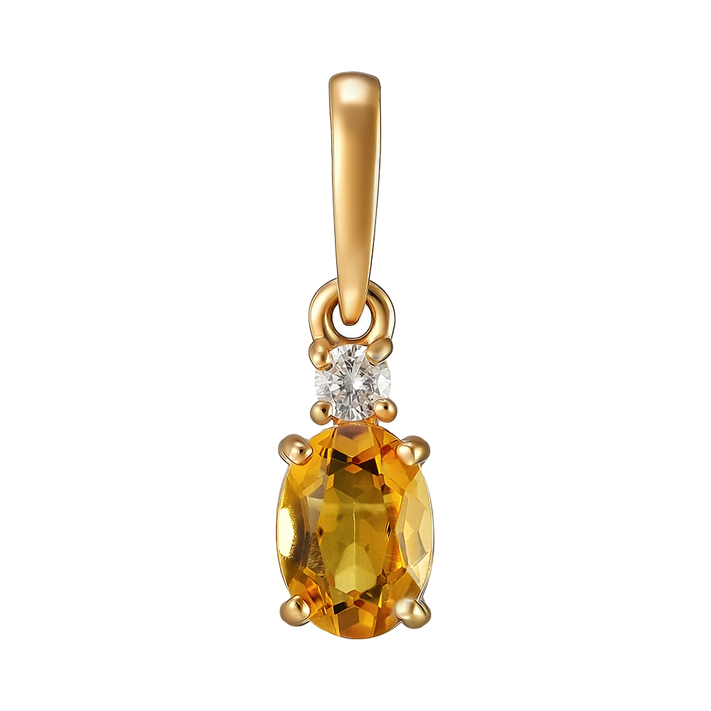 Серебряная подвеска 925 пробы; вставки 1 Цитрин; 1 Фианит бесцв.;