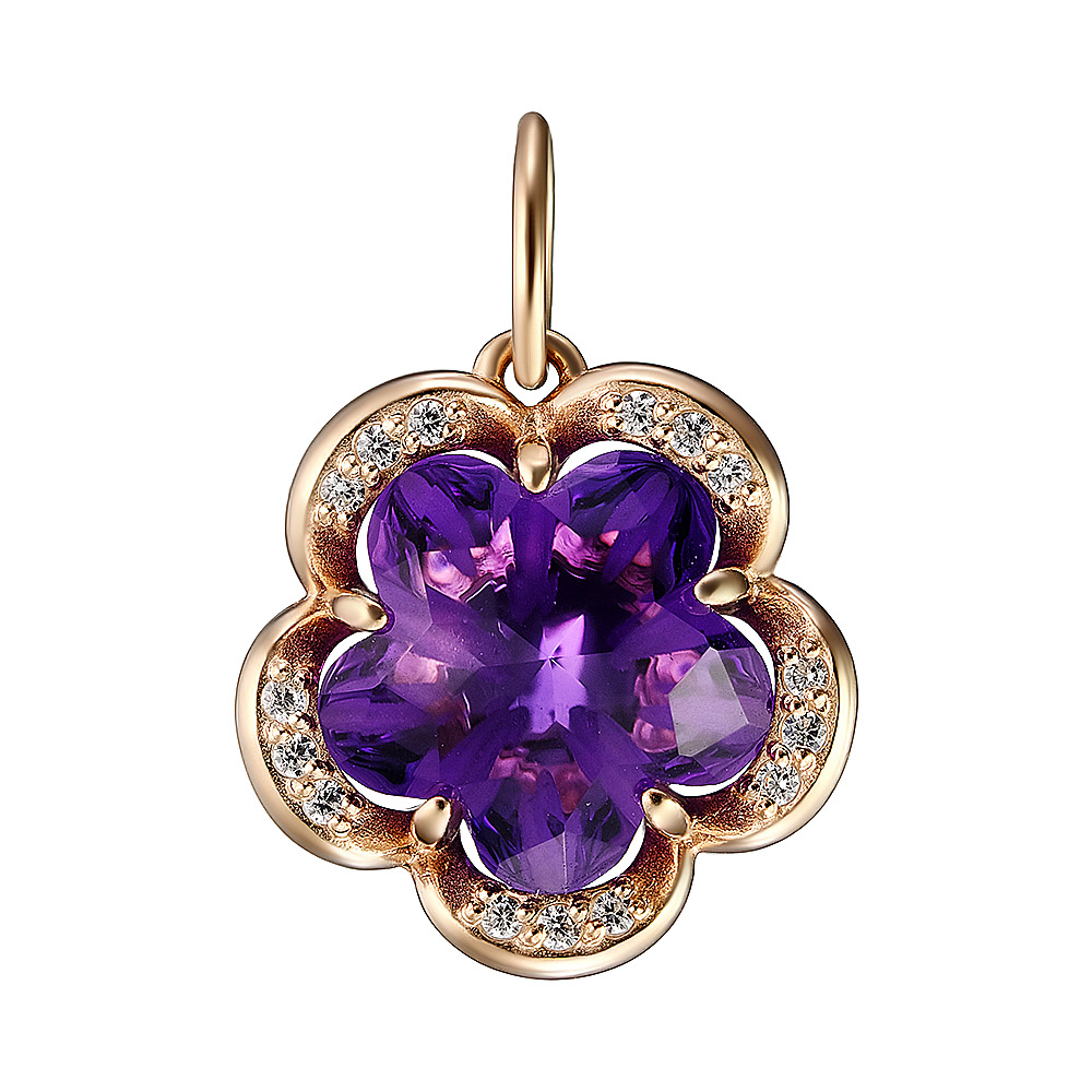Серебряная подвеска 925 пробы; вставки 1 Аметист; 15 Фианит бесцв.;