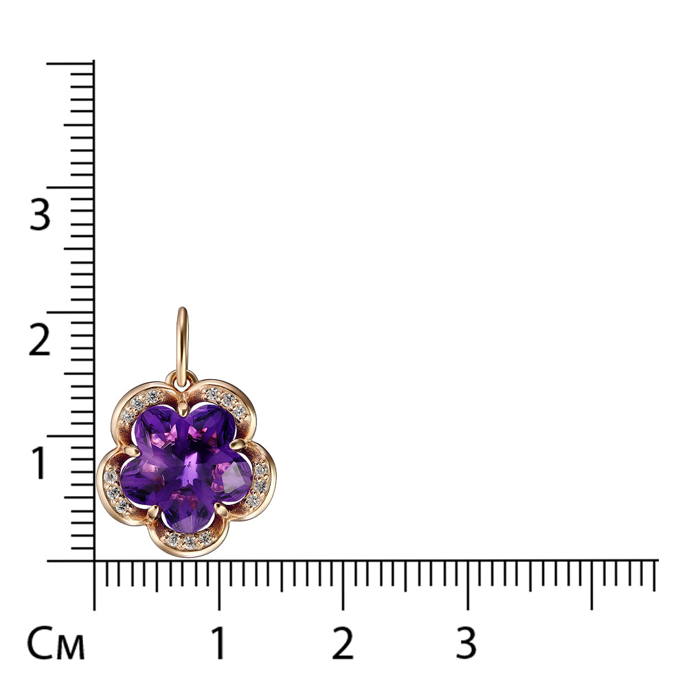 Серебряная подвеска 925 пробы; вставки 1 Аметист; 15 Фианит бесцв.;