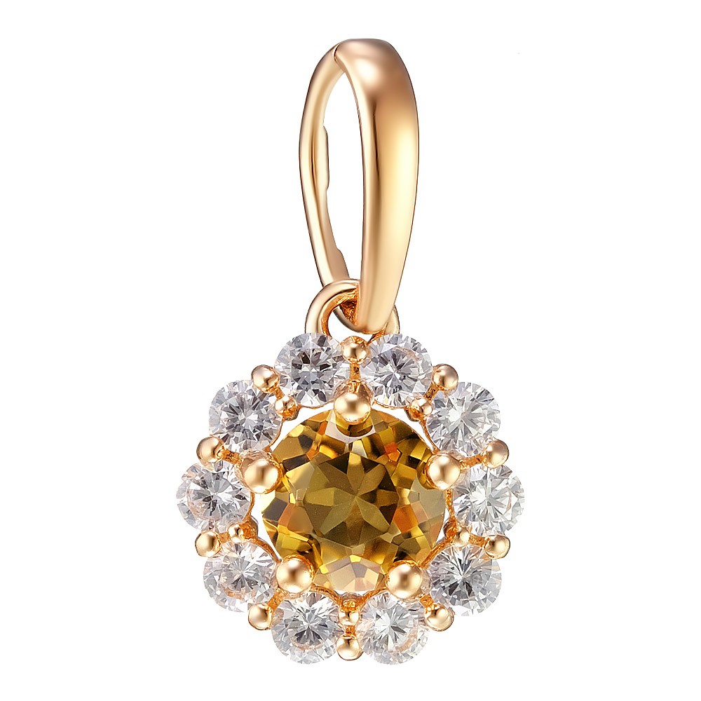 Серебряная подвеска 925 пробы; вставки 1 Цитрин; 10 Фианит бесцв.;