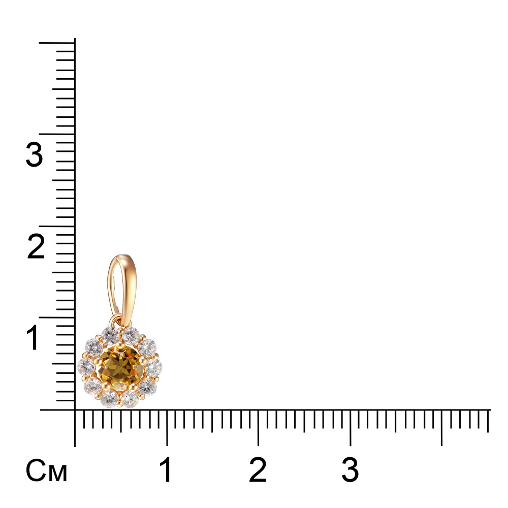 Серебряная подвеска 925 пробы; вставки 1 Цитрин; 10 Фианит бесцв.;