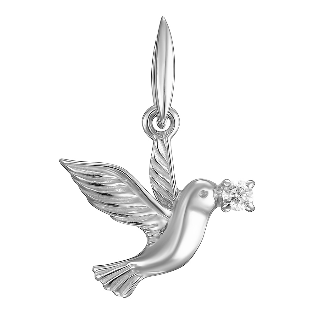 Серебряная подвеска 925 пробы; Птичка; вставки 1 Куб. Цирконий бесцв.;