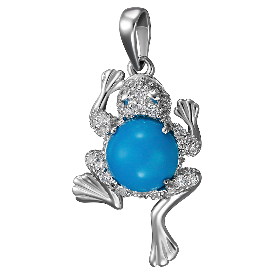 Серебряная подвеска 925 пробы; вставки 1 Бирюза; 27 Фианит бесцв.;