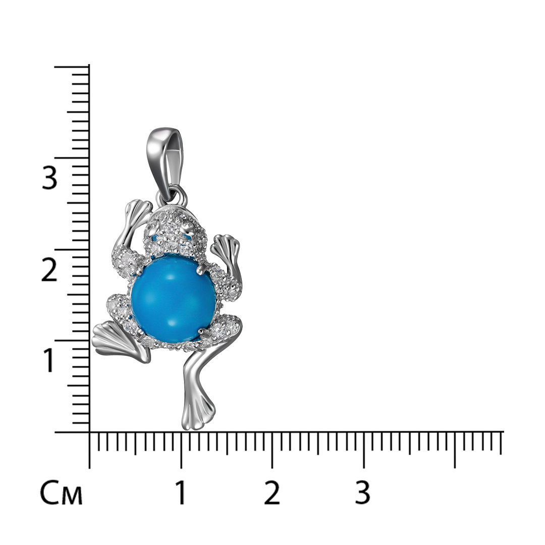 Серебряная подвеска 925 пробы; вставки 1 Бирюза; 27 Фианит бесцв.;