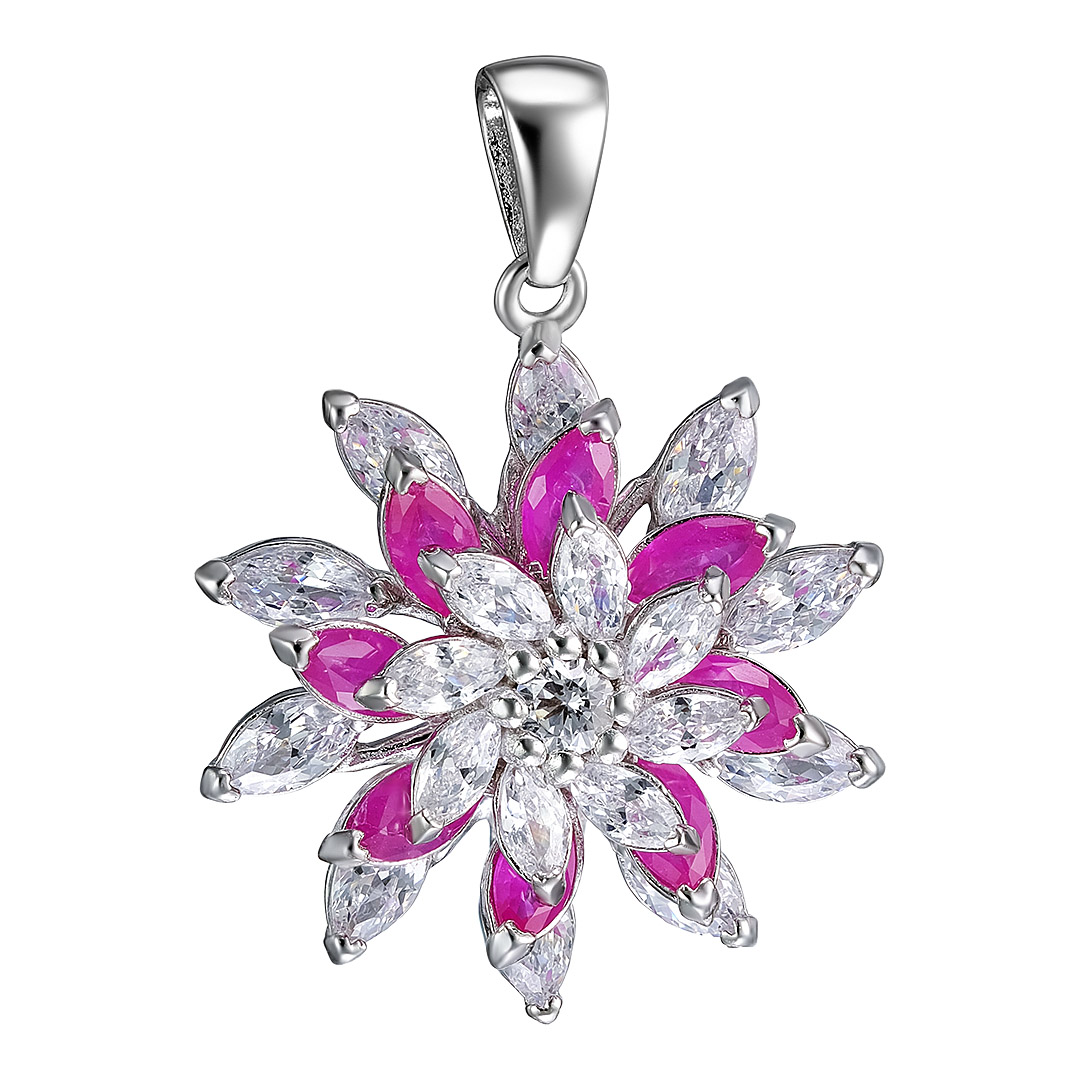 Серебряная подвеска 925 пробы; с подвижн. эл.; вставки 8 Рубин 2 ct F/2, маркиз 2,5*5; 19 Куб. Цирко
