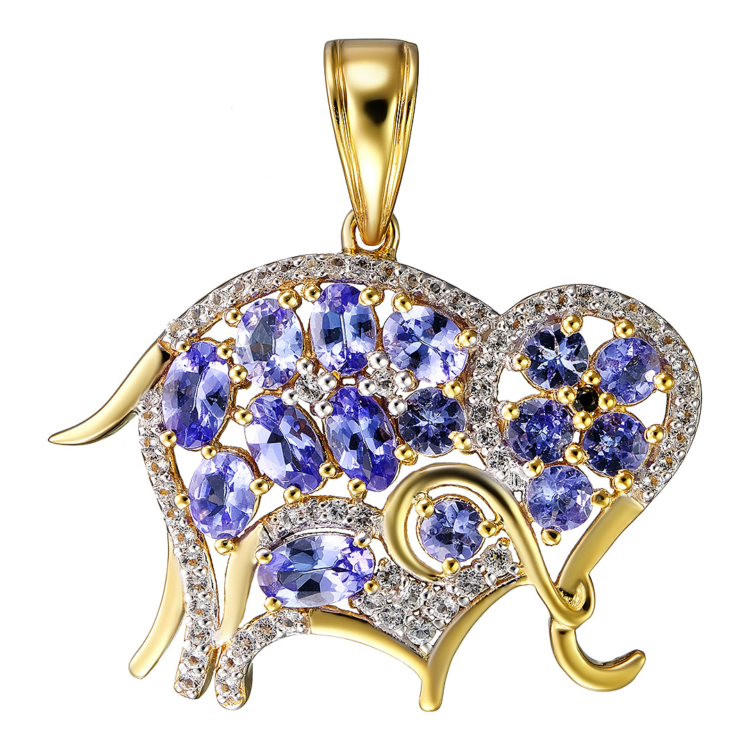 Серебряная подвеска 925 пробы; вставки 15 Танзанит 2,29 ct; 1 Шпинель черн. 0,01 ct; 64 Топаз белый