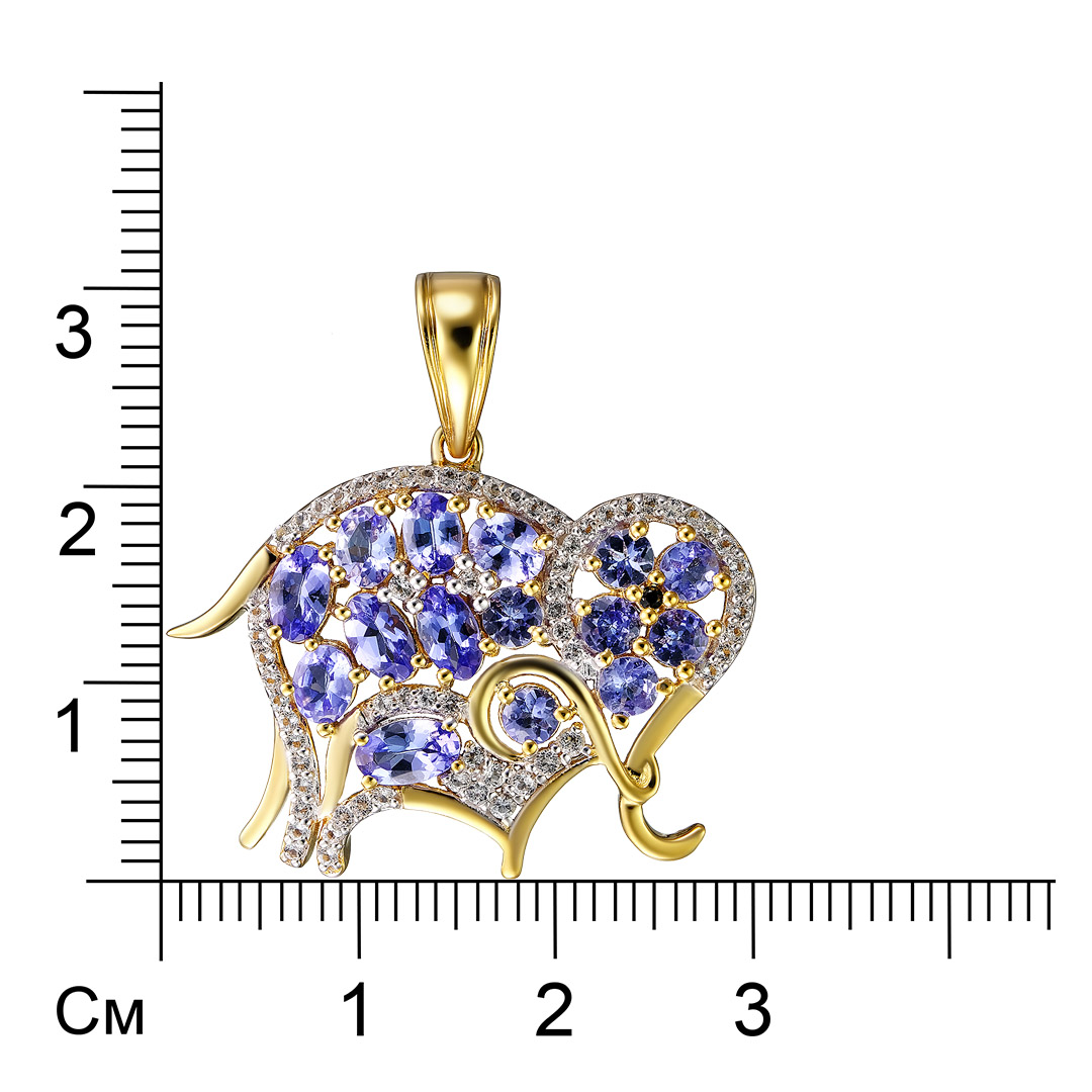 Серебряная подвеска 925 пробы; вставки 15 Танзанит 2,29 ct; 1 Шпинель черн. 0,01 ct; 64 Топаз белый