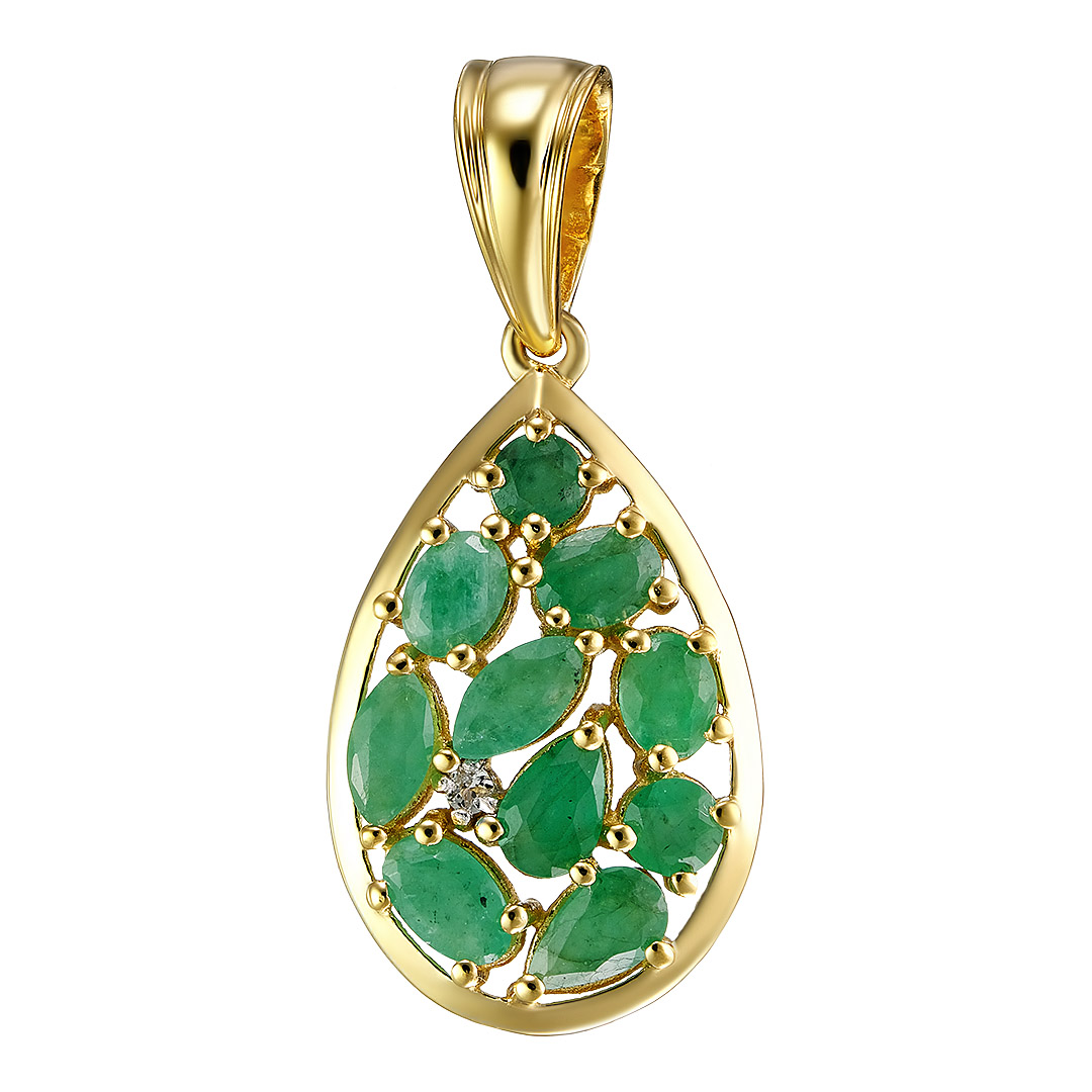 Серебряная подвеска 925 пробы;вставки 2Изумруд(F)0,30ct 4/Г3; 3Изумр(F)0,48ct 4/Г3;2Изумр(F)0,32ct 4
