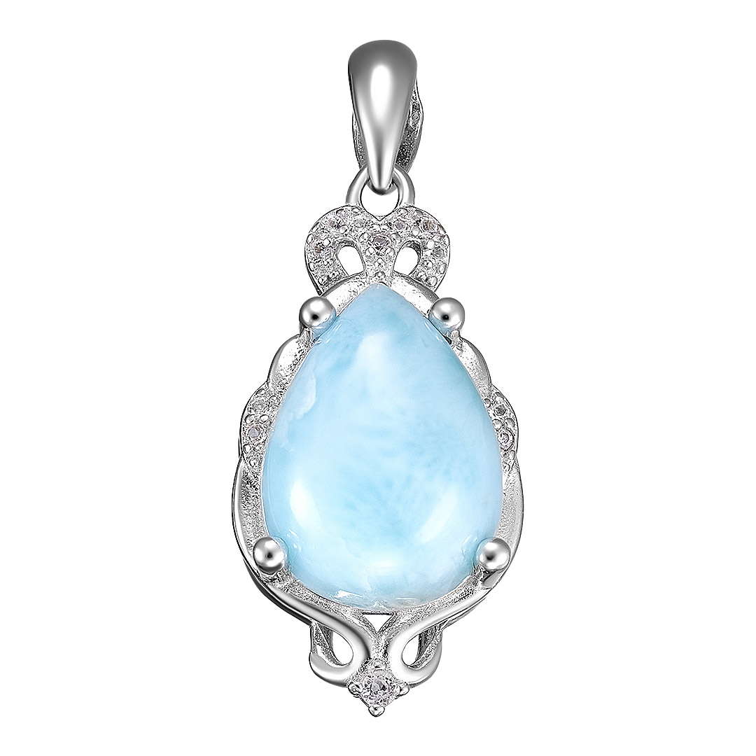 Серебряная подвеска 925 пробы; вставки 1 Ларимар 5,59 ct; 12 Топаз белый 0,09 ct;