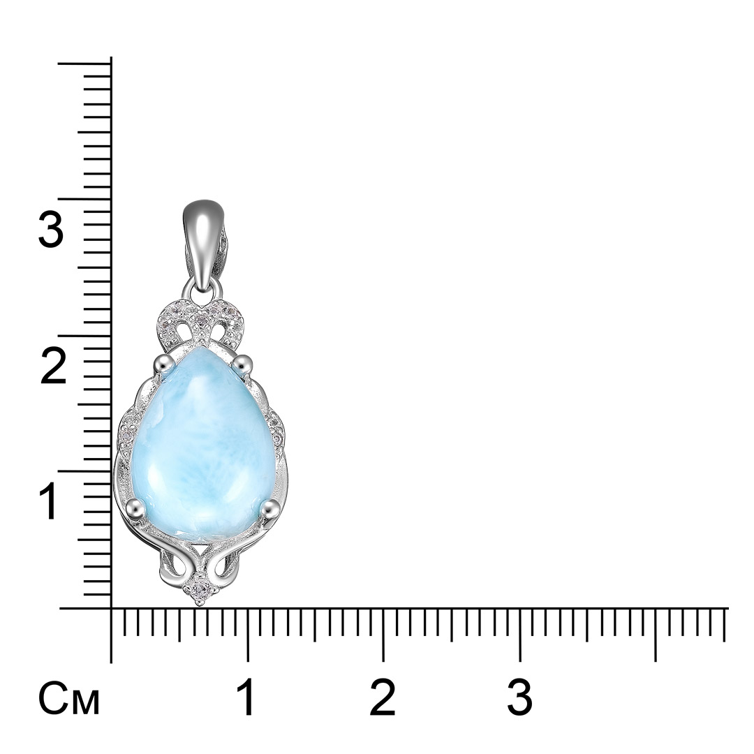 Серебряная подвеска 925 пробы; вставки 1 Ларимар 5,59 ct; 12 Топаз белый 0,09 ct;