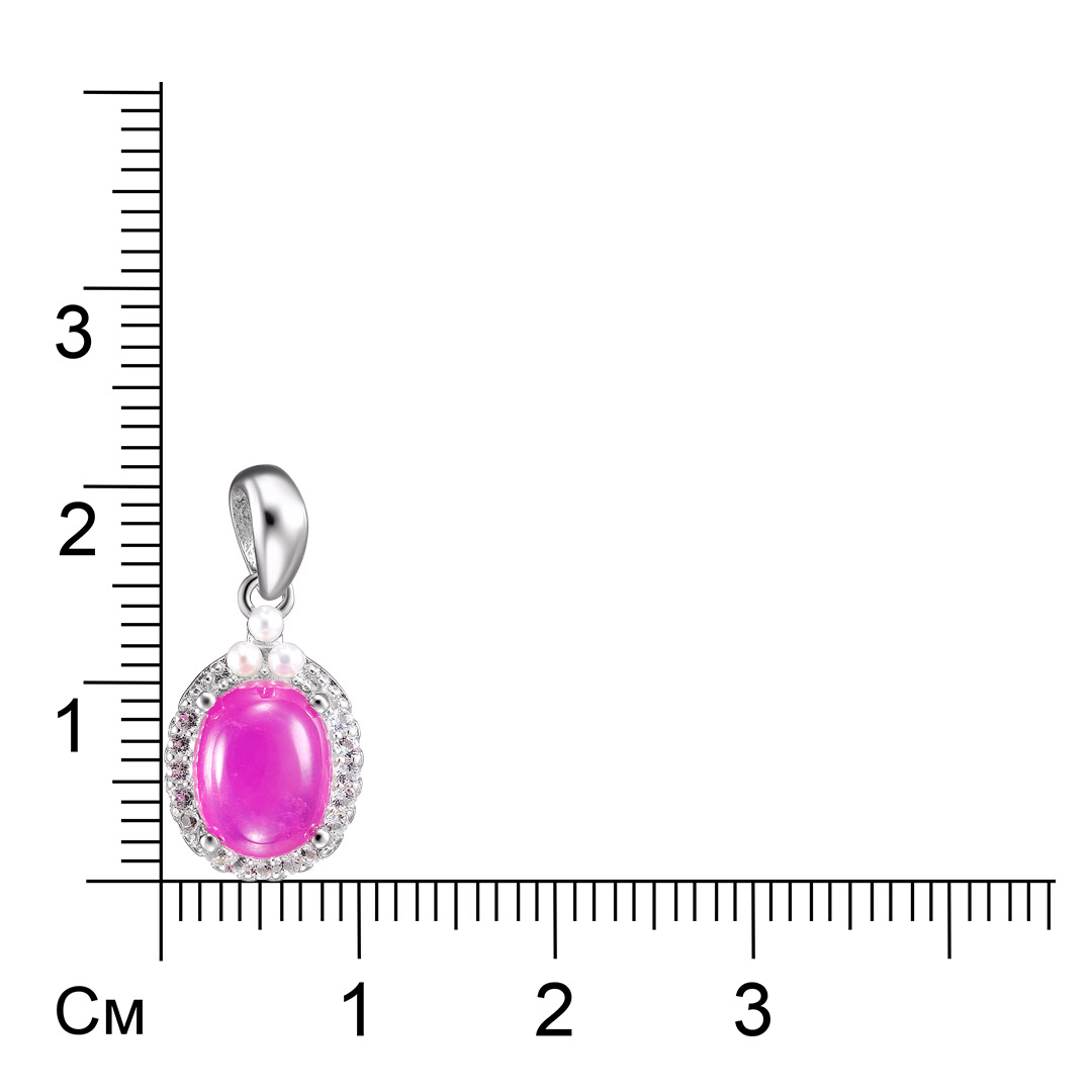 Серебряная подвеска 925 пробы; вставки 1 Рубин 3,43 ct F/2; 18 Топаз белый 0,26 ct; 3 Жемчуг культ.