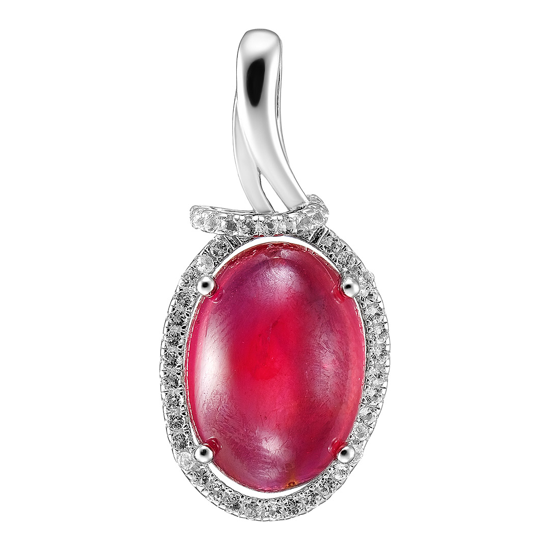 Серебряная подвеска 925 пробы; вставки 1 Рубин 8,80ct F/2; Россыпь Топаз белый;