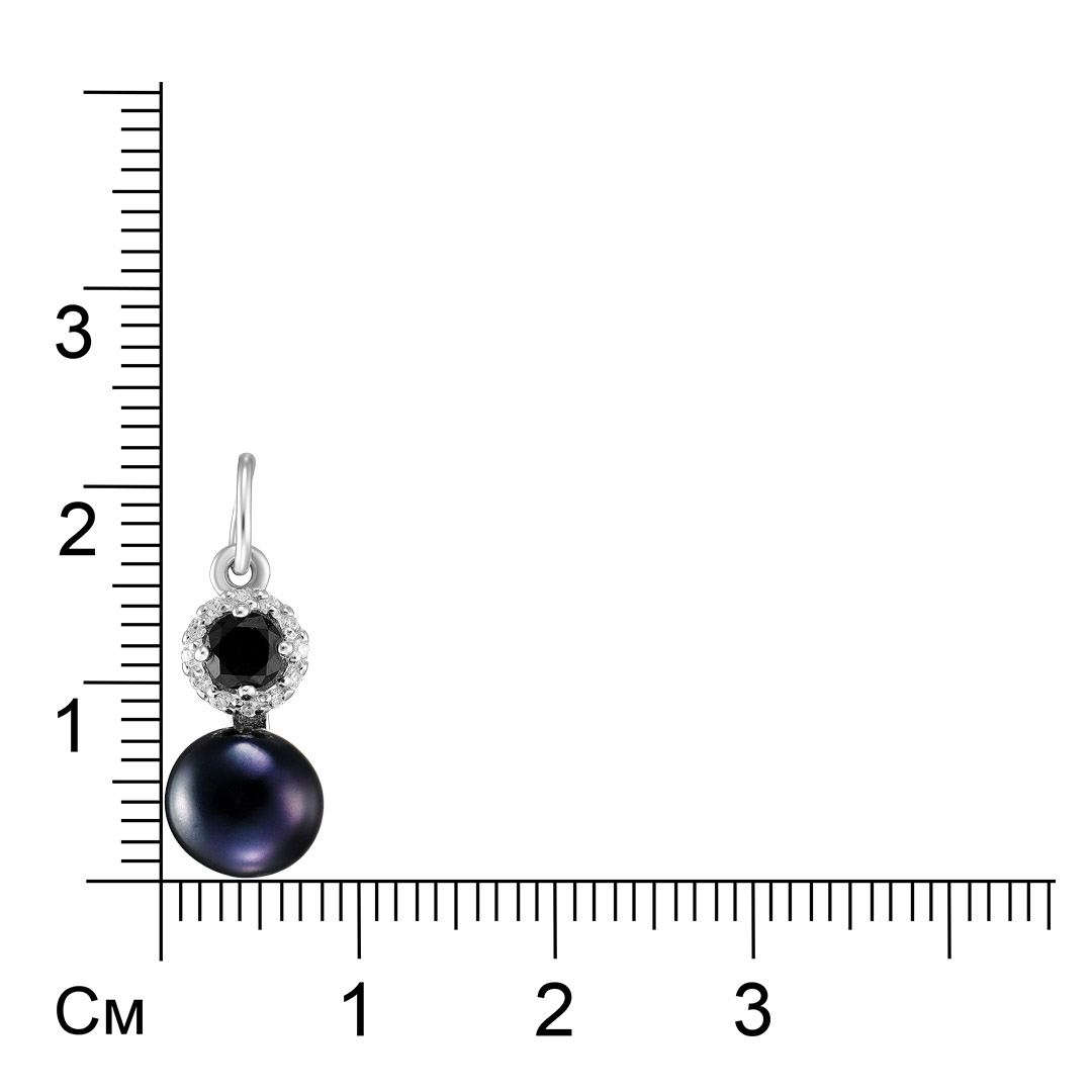Серебряная подвеска 925 пробы; вставки 1 Жемчуг культ. черн.; 12 Фианит бесцв.; 1 Шпинель черн.;