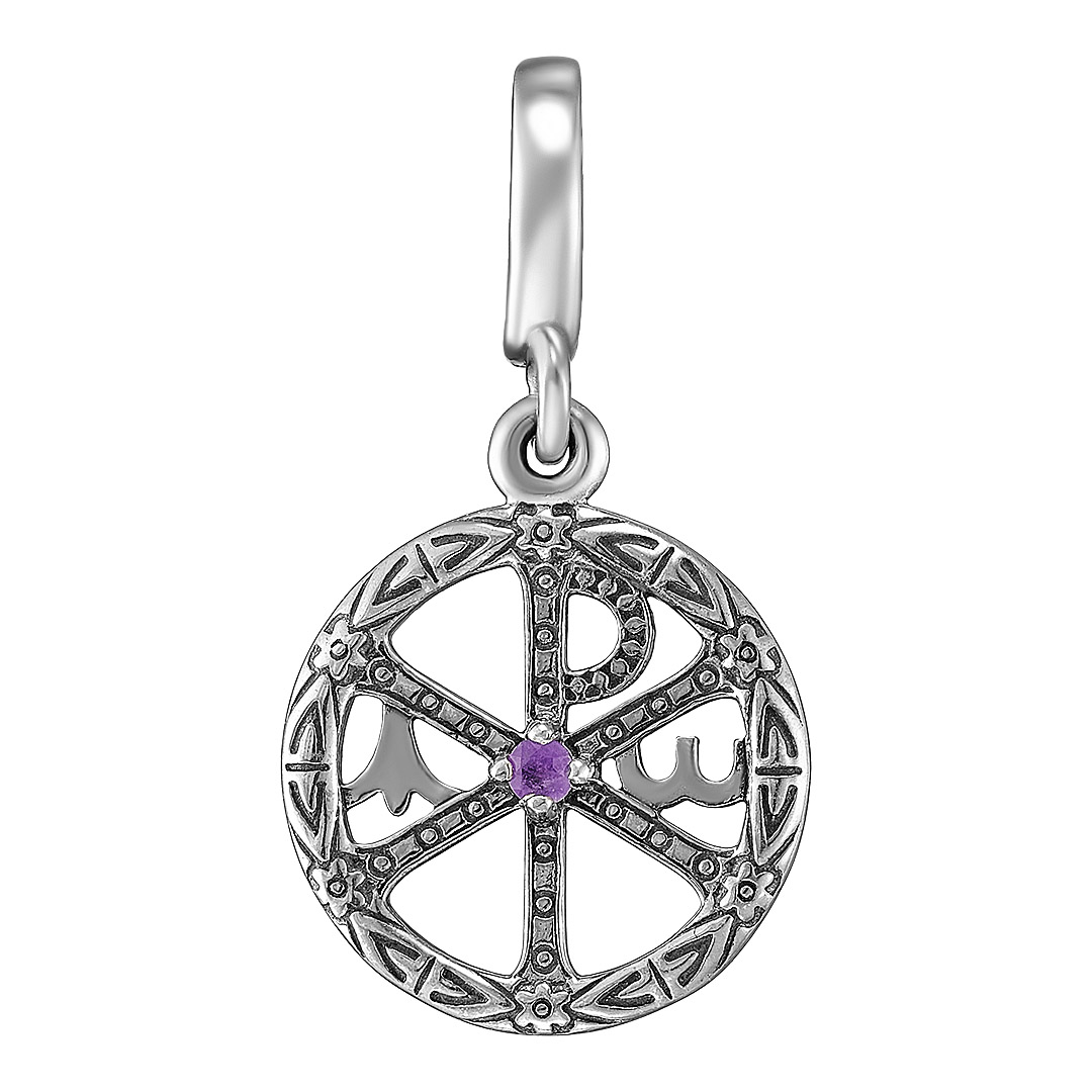 Серебряная подвеска 925 пробы; Хризма; оксидирование; вставки 1 Аметист;