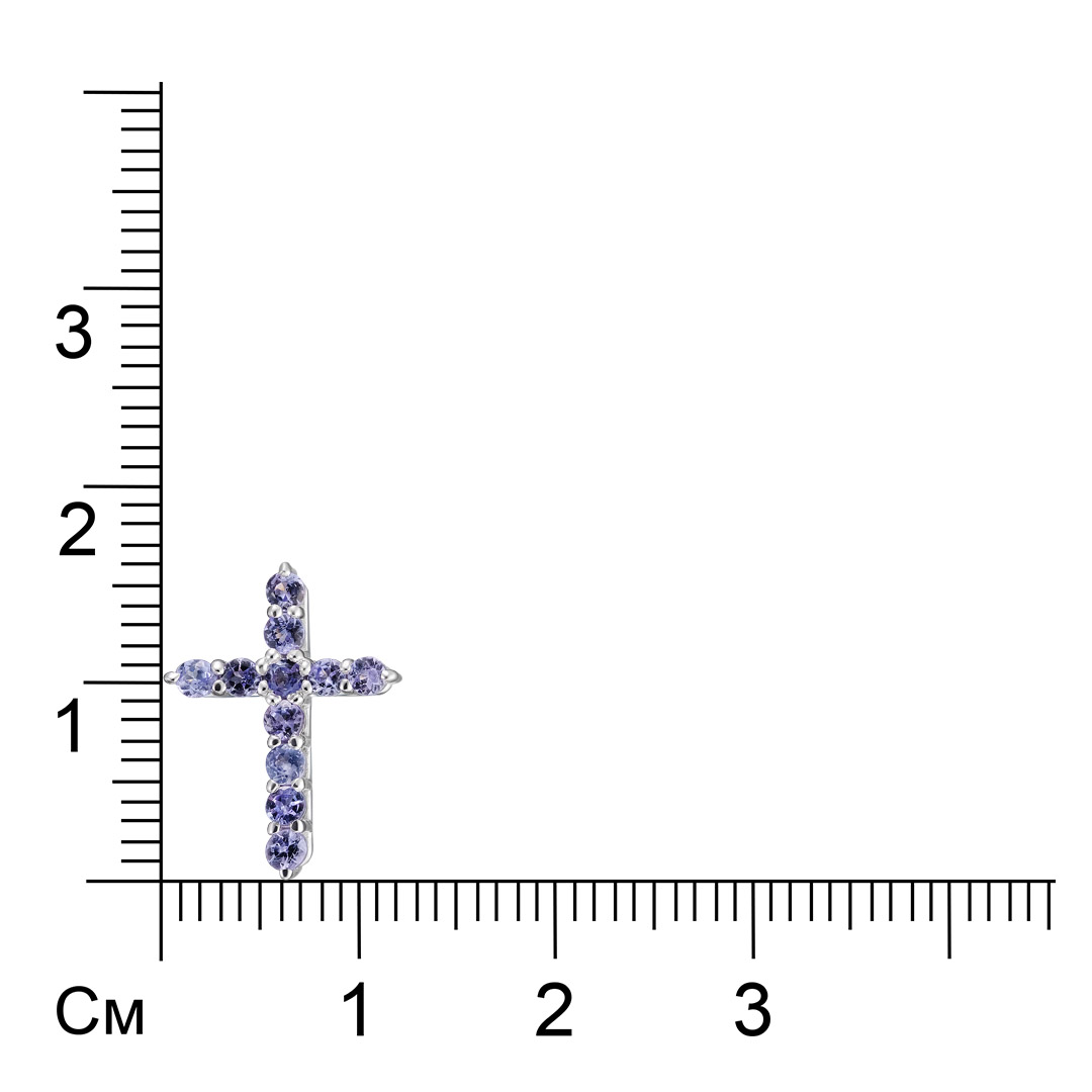 Золотая подвеска-крест 585 пробы; белое золото; родий; вставки 11 Танзанит;