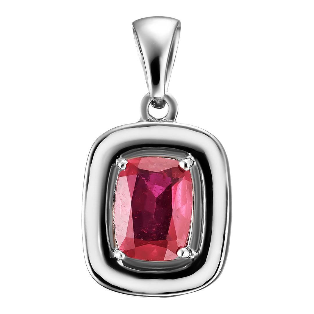 Серебряная подвеска 925 пробы; вставки 1 Рубин F/2 2,01 ct; Эмаль белая;