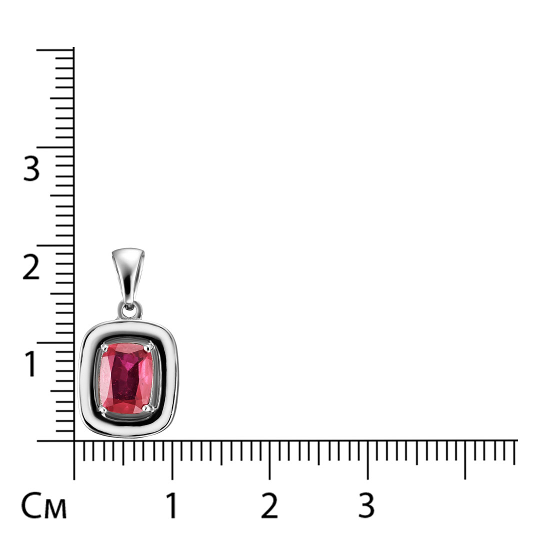 Серебряная подвеска 925 пробы; вставки 1 Рубин F/2 2,01 ct; Эмаль белая;
