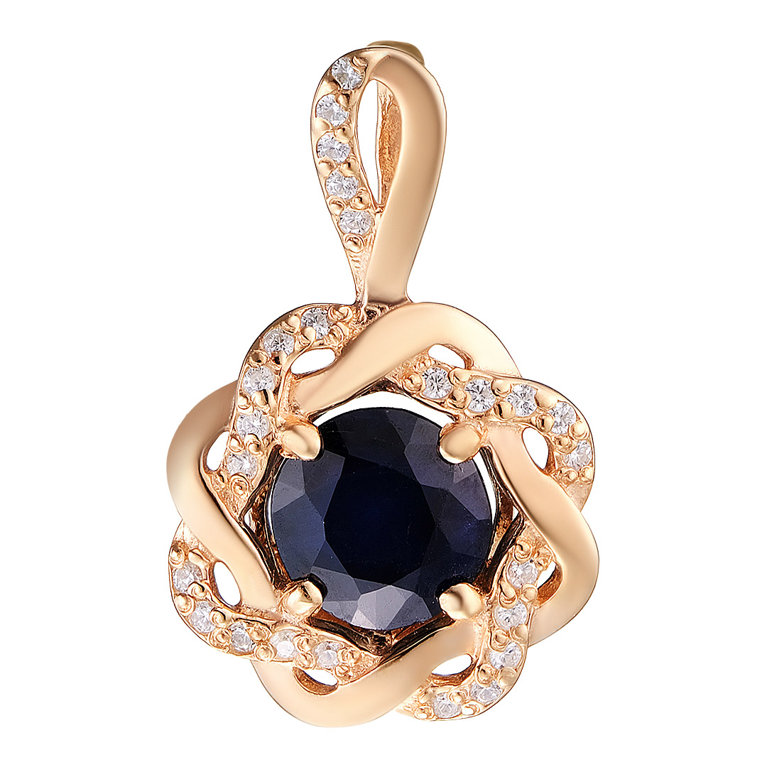 Серебряная подвеска 925 пробы; вставки 1 Сапфир U/2 1,137; 25 Фианит бесцв.;
