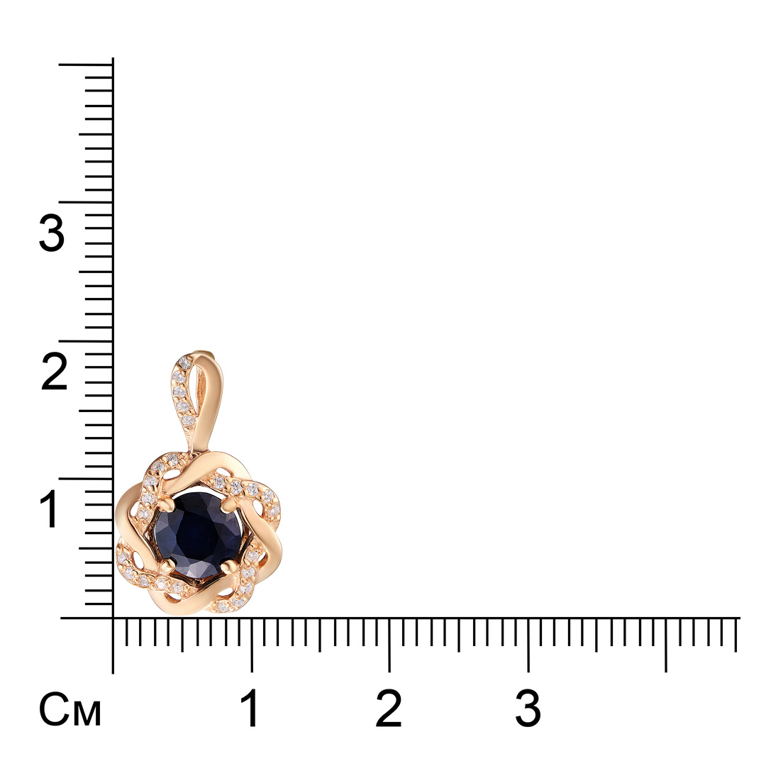 Серебряная подвеска 925 пробы; вставки 1 Сапфир U/2 1,137; 25 Фианит бесцв.;