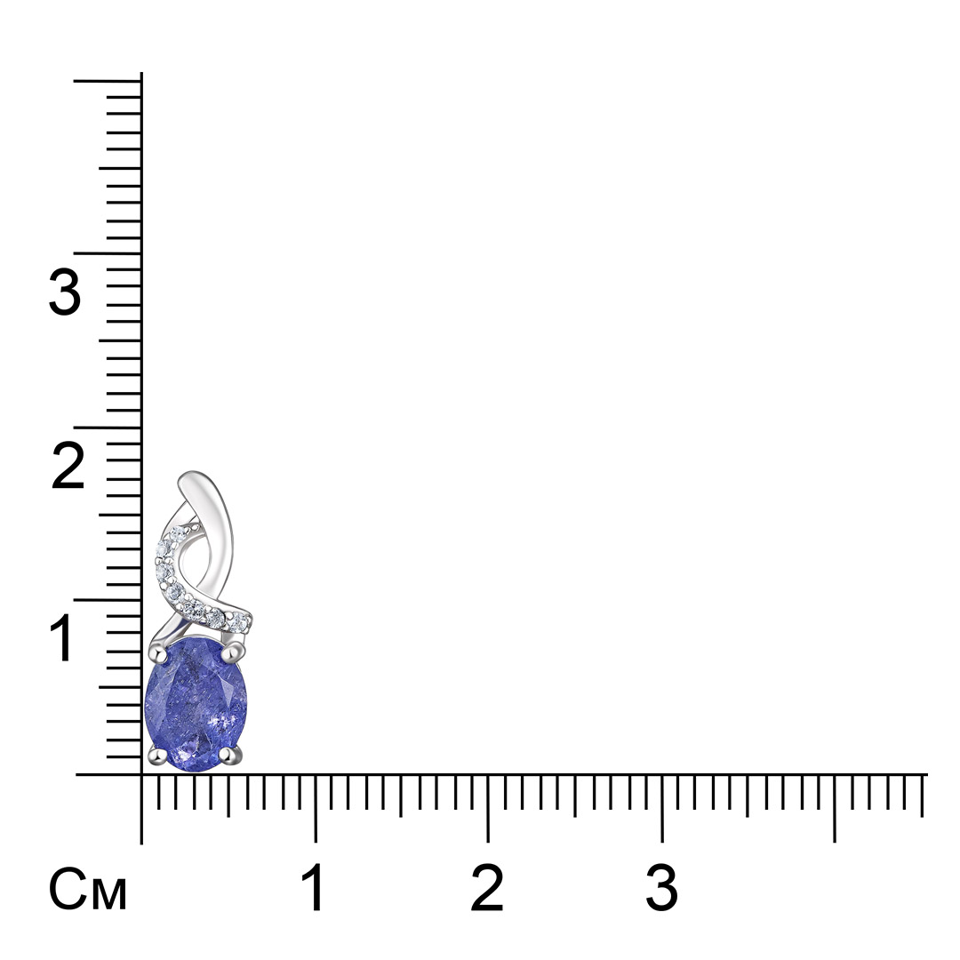 Серебряная подвеска 925 пробы; вставки 1 Танзанит 1,378 ct; 7 Топаз белый 0,013 ct;