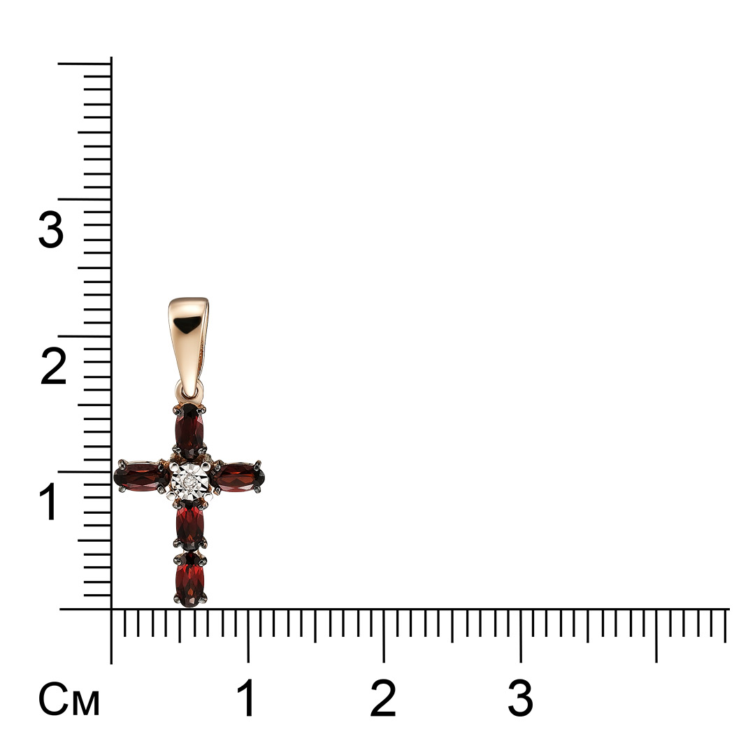 Золотая подвеска-крест 585 пробы; родий (бел.,черн.); с алмазной обработкой; вставки1 Бр.Кр-17 0,003
