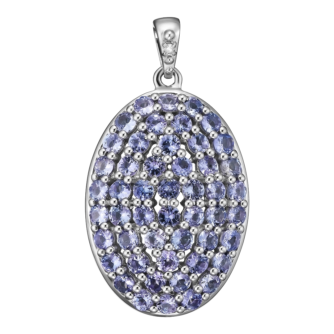 Серебряная подвеска 925 пробы; вставки 50 Танзанит 5,75 ct; 1 Бр.Кр-17 3/2А 0,015 ct;