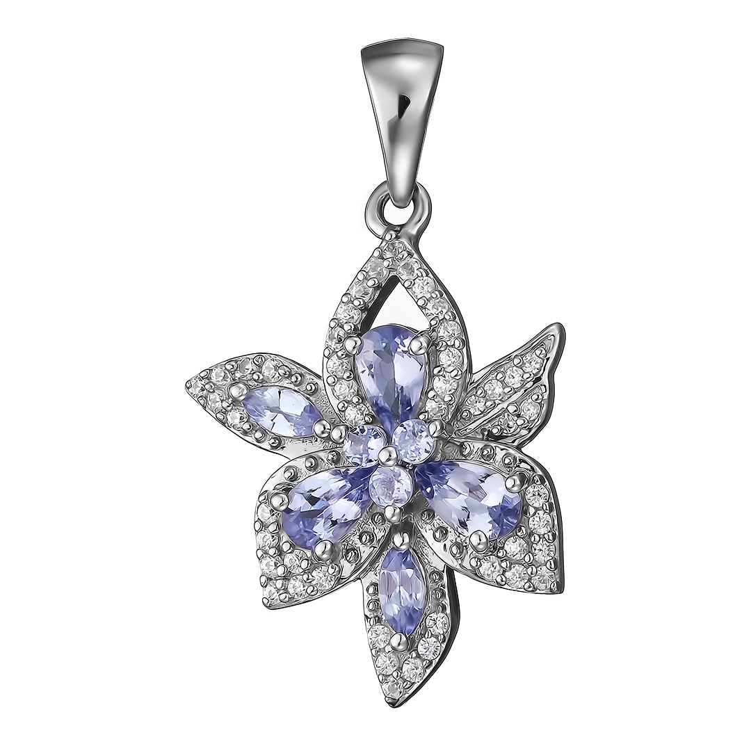Серебряная подвеска 925 пробы; вставки 8 Танзанит 0,95 ct; 47 Циркон бесцв. 0,31 ct;