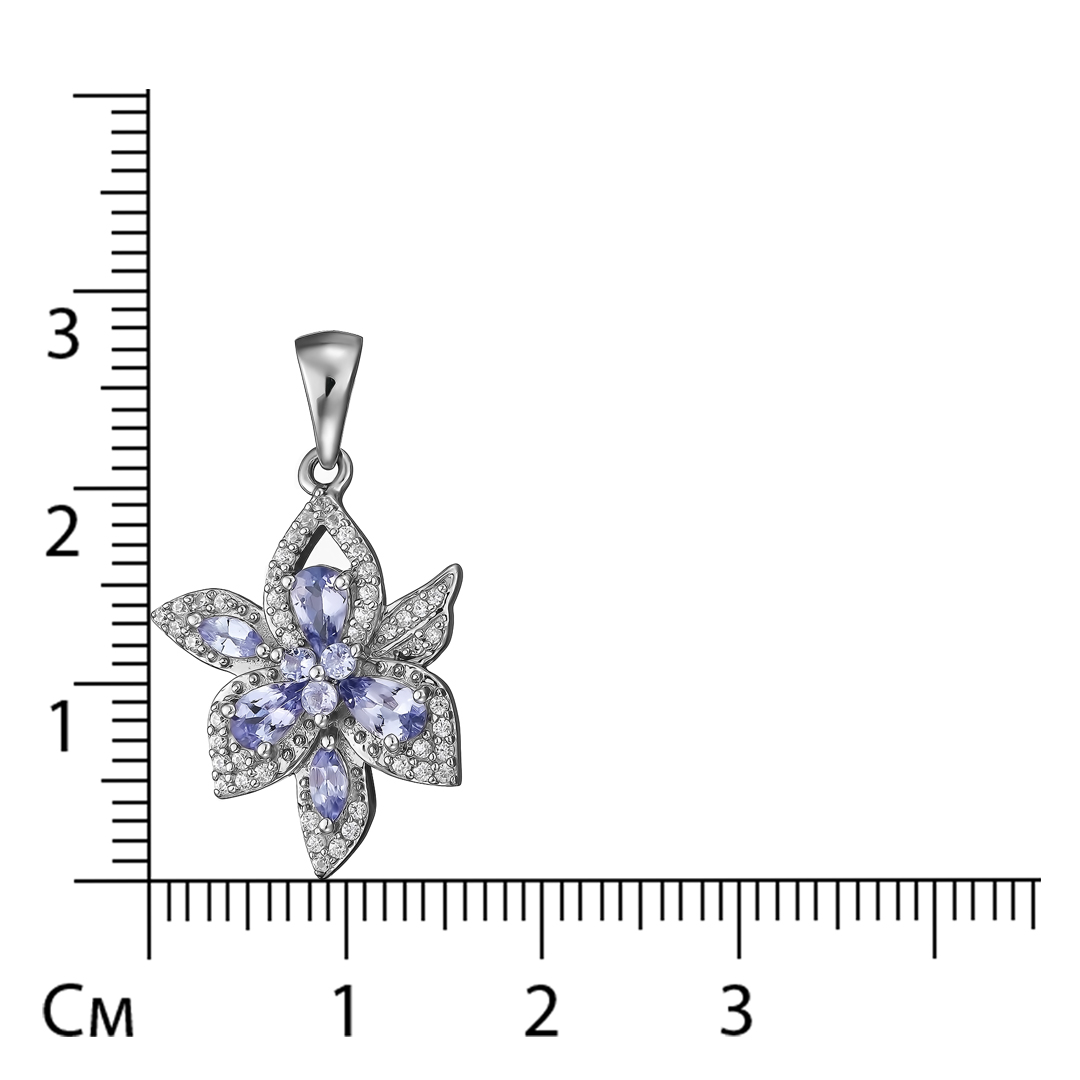 Серебряная подвеска 925 пробы; вставки 8 Танзанит 0,95 ct; 47 Циркон бесцв. 0,31 ct;
