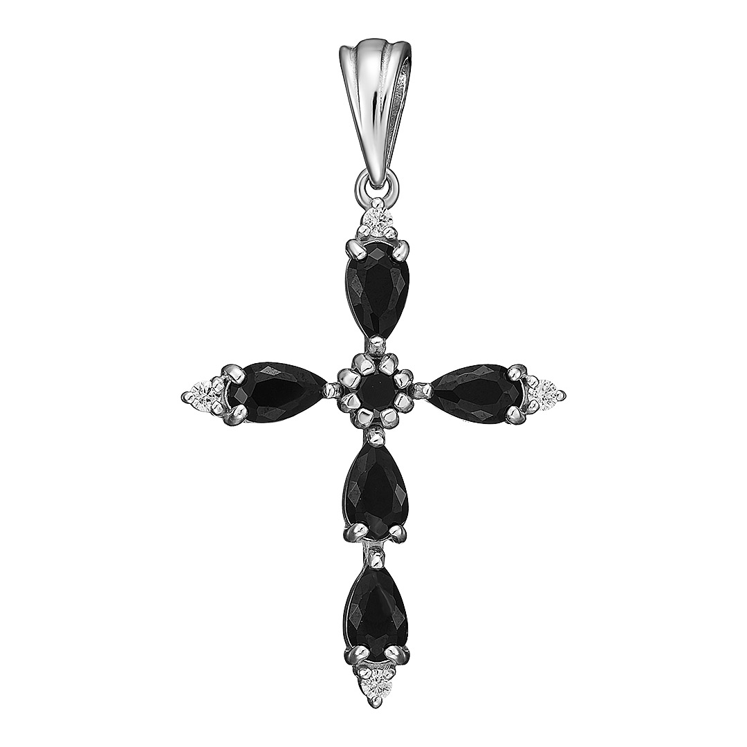 Серебряная подвеска-крест с черными турмалинами