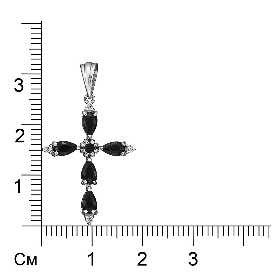 Серебряная подвеска-крест с черными турмалинами