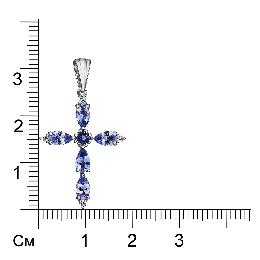 Серебряная подвеска-крест 925 пробы; вставки 6 Танзанит; 4 Фианит бесцв.;