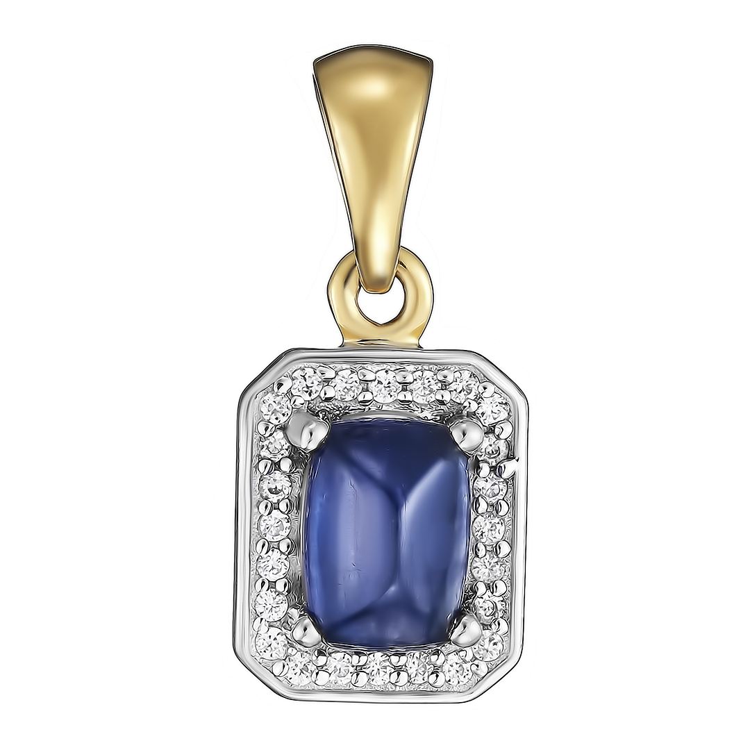 Серебряная подвеска 925 пробы; вставки 1 Сапфир U/2 1,36 ct; 24 Циркон бесцв. 0,16 ct;