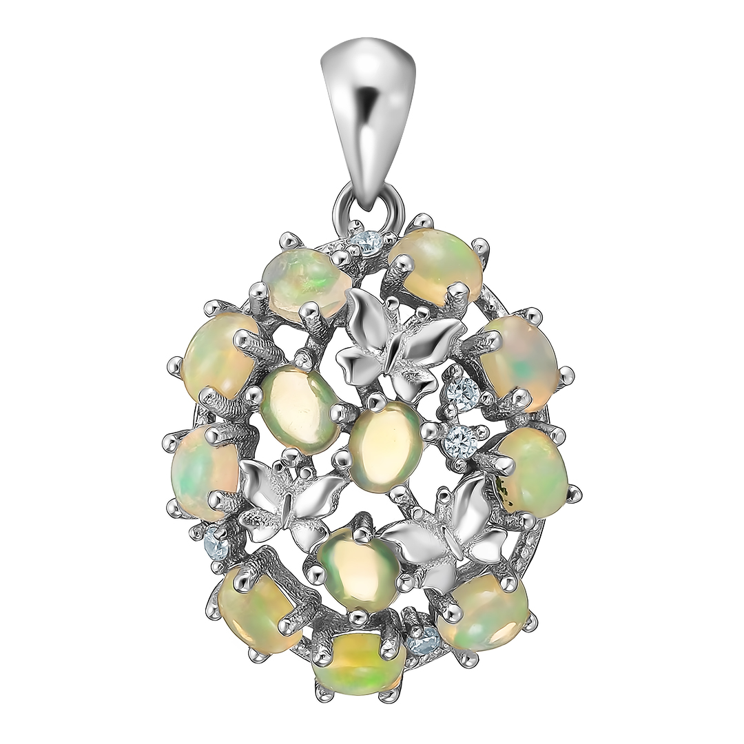Серебряная подвеска 925 пробы; вставки 12 Опал 1,5 ct; 5 Топаз белый 0,08 ct;