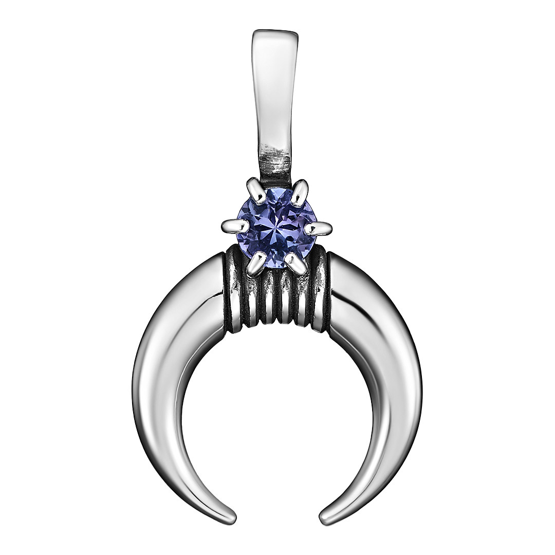 Серебряная подвеска 925 пробы; оксидирование; "Лунница"; вставки 1 Танзанит;