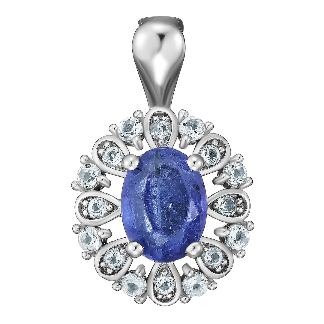 Серебряная подвеска 925 пробы; вставки 1 Танзанит 1,47 ct; 16 Топаз белый 0,33 ct;