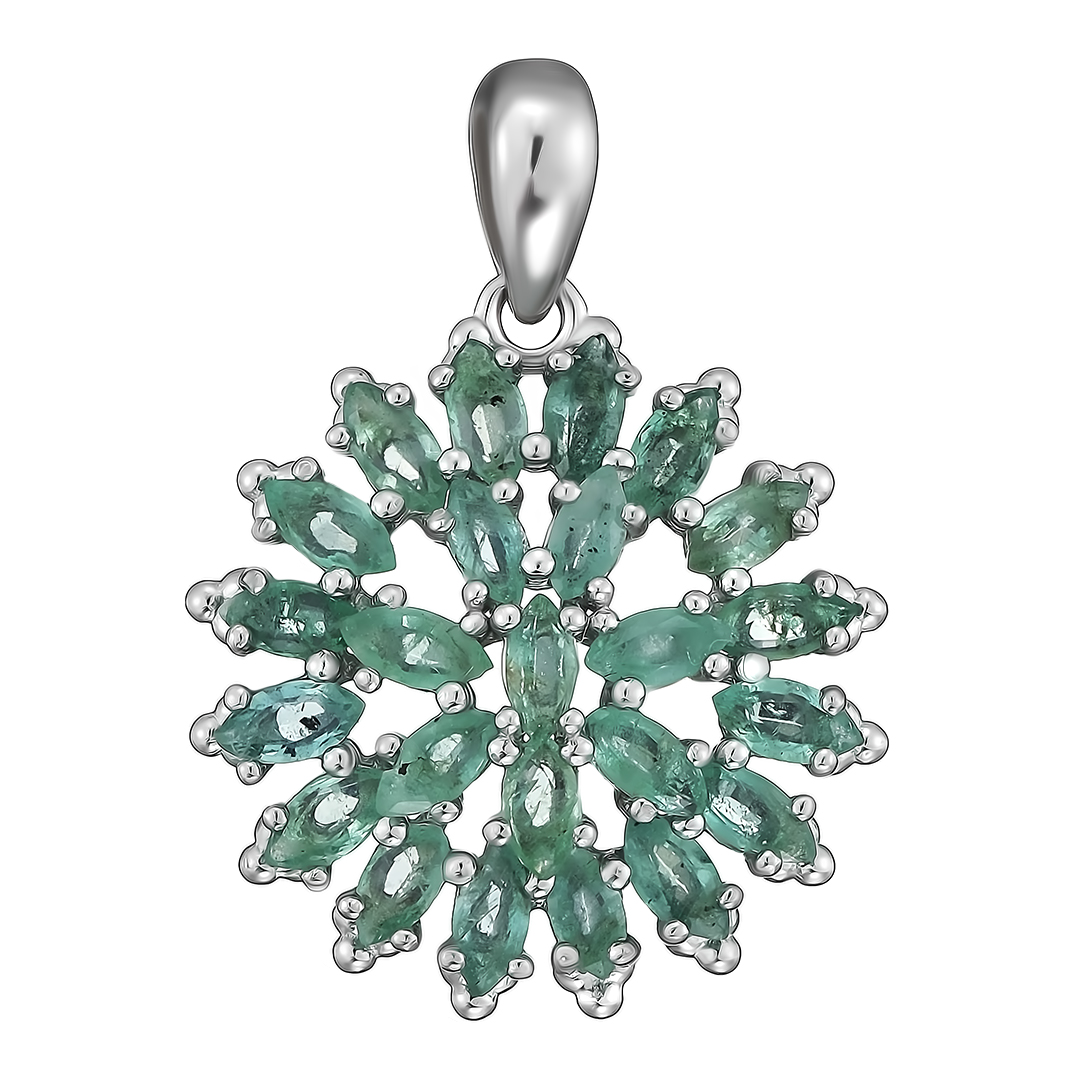 Серебряная подвеска 925 пробы;  вставки 24 Изумруд (O) 4/3 1,704 ct;