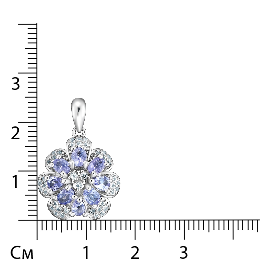 Серебряная подвеска 925 пробы;  вставки 8 Танзанит 1,325ct; 67 Топаз белый 0,712ct;