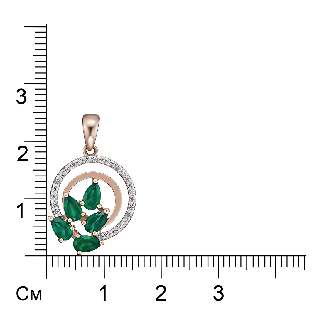 Серебряная подвеска 925 пробы; вставки 5 Агат зеленый; 25 Фианит бесцв.;