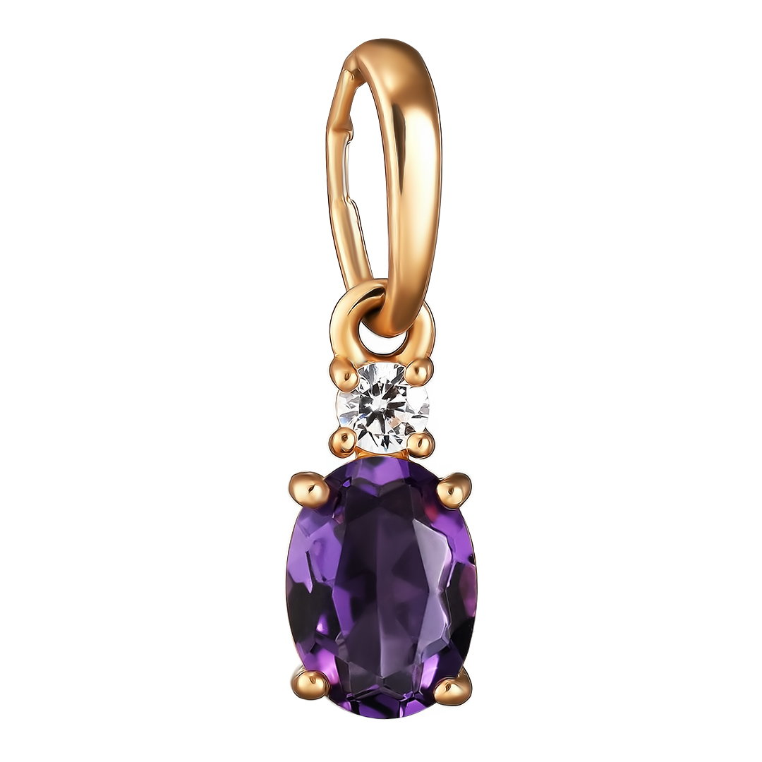 Серебряная подвеска 925 пробы; вставки 1 Аметист; 1 Фианит бесцв.;