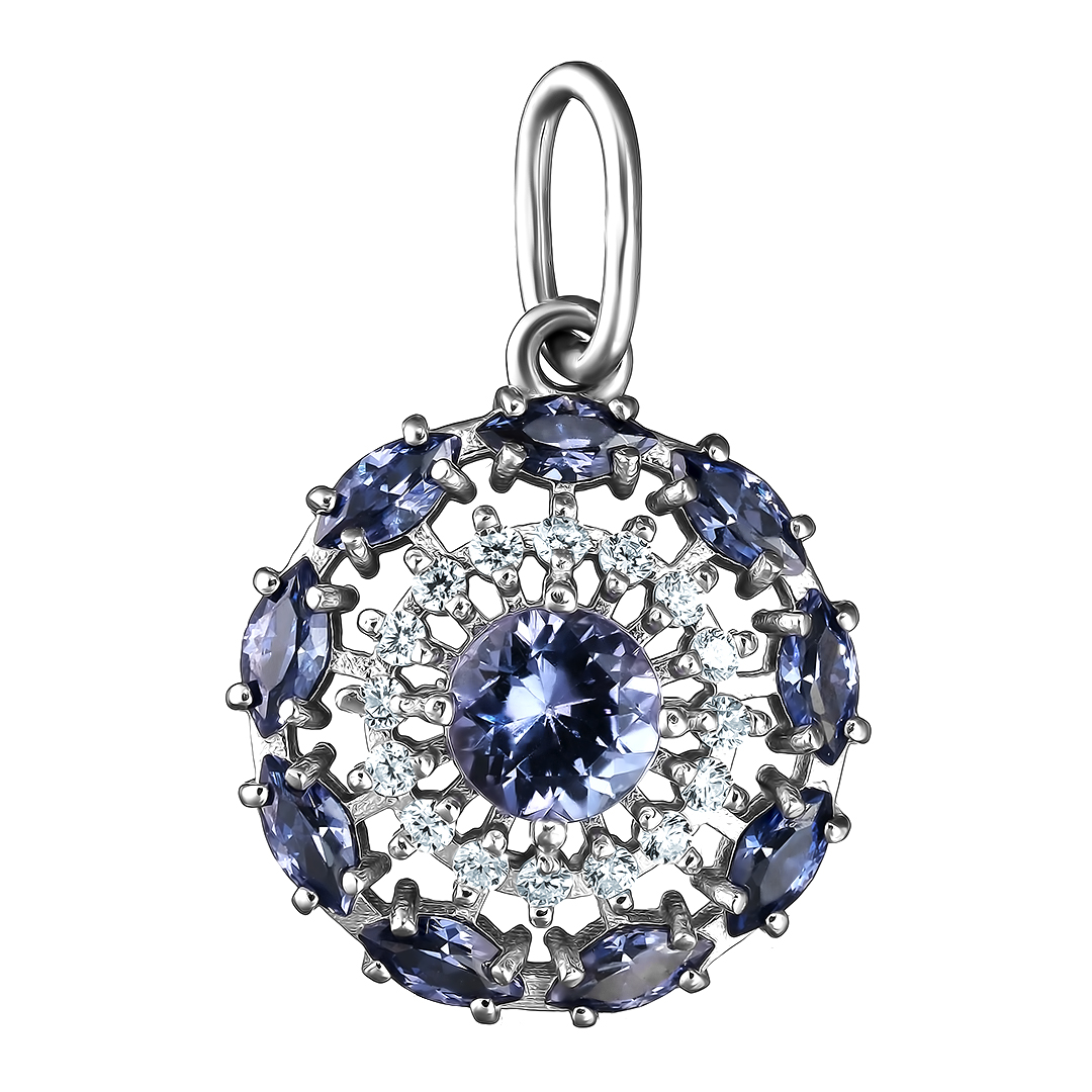 Серебряная подвеска 925 пробы; вставки 1 Танзанит; 9 Фианит фиолет.; 16 Фианит бесцв.;