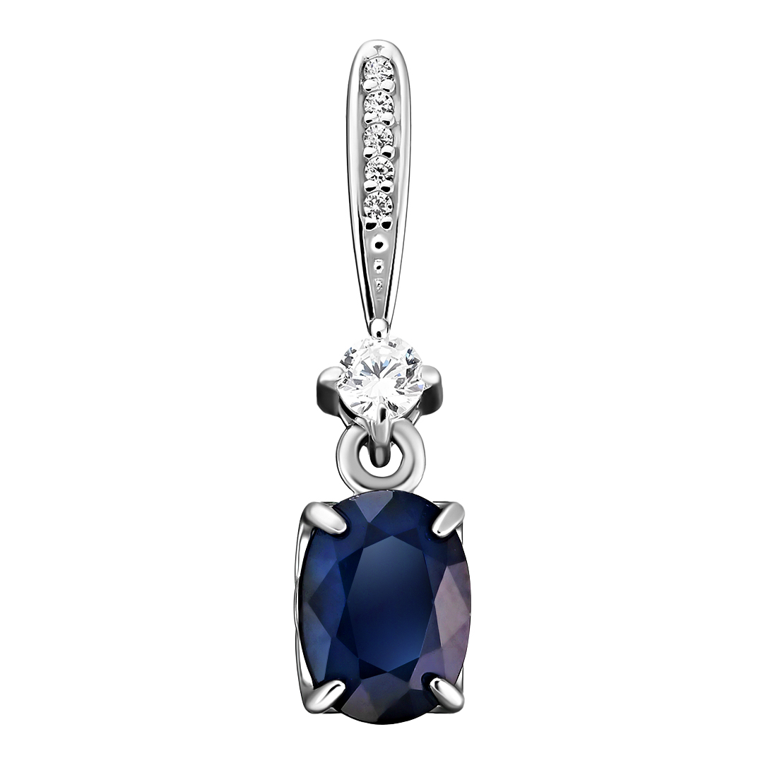 Серебряная подвеска 925 пробы; вставки 1 Сапфир 1,62 U/2; 6 Фианит бесцв.;
